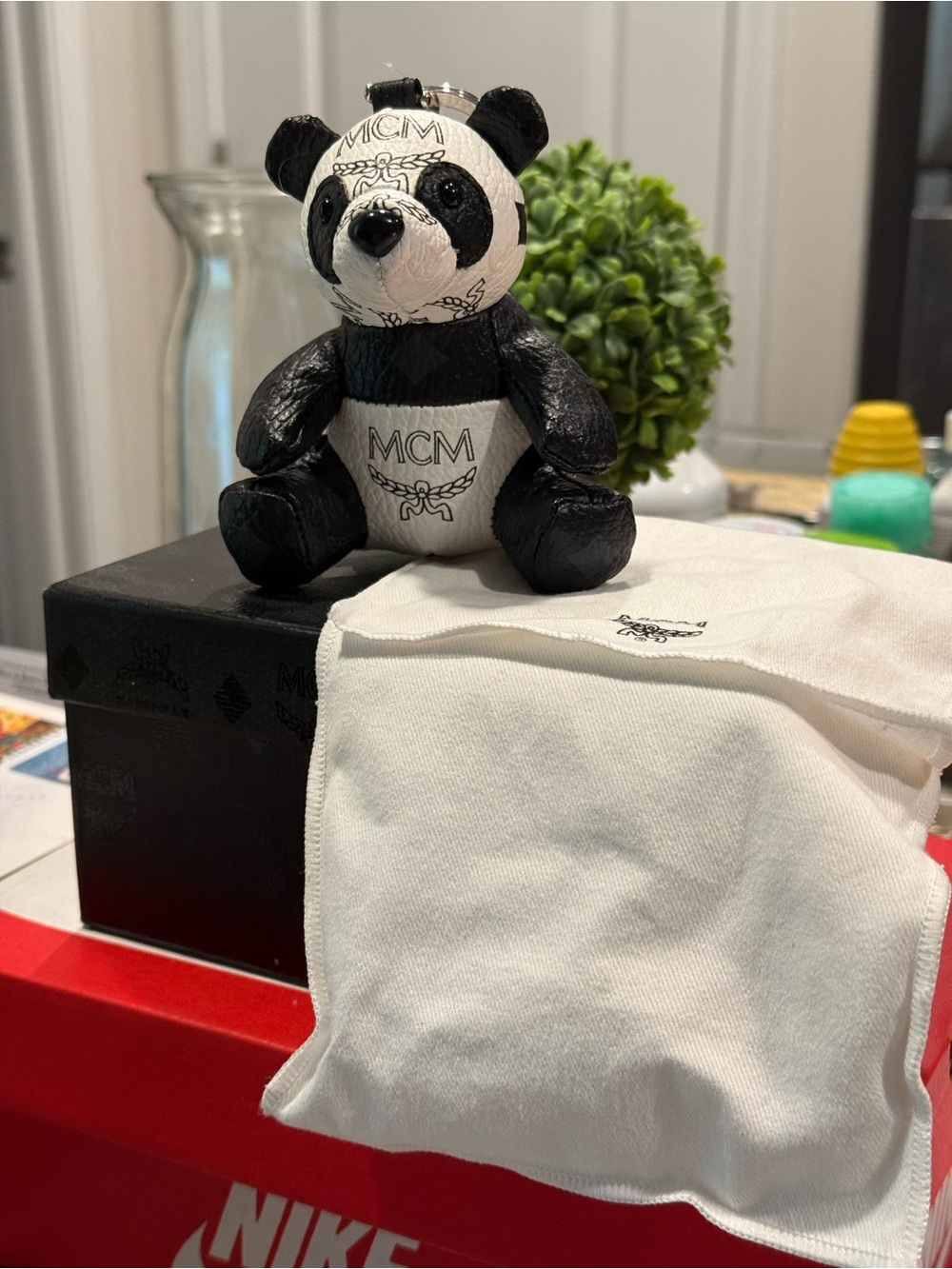 MCM Black and White Panda Leather Charm Keyring - Picture 2 of 8